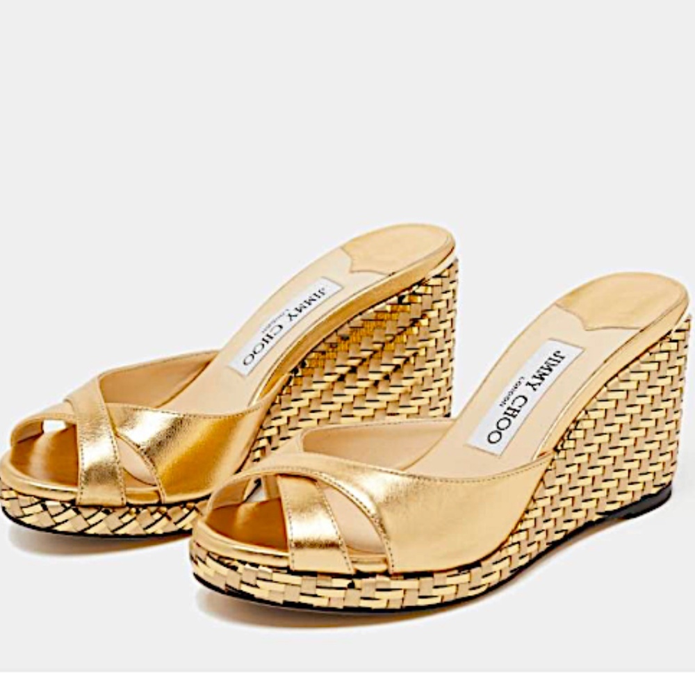 JIMMY CHOO Jimmy Choo Metallic Gold Leather Prima Sandals
